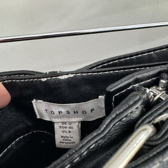 Topshop Black Faux Leather Mini Skirt Grunge Size 8 - Picture 3 of 4